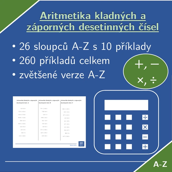 Aritmetika kladných a záporných desetinných čísel | matematika | 26 sloupců
