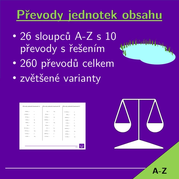Převody jednotek obsahu, 26 sloupců