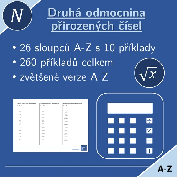 Druhá odmocnina přirozených čísel | matematika | 26 sloupců