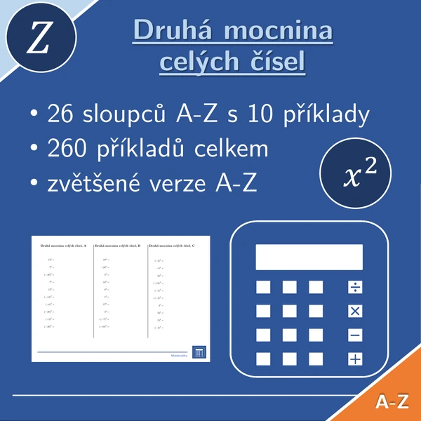 Druhá mocnina celých čísel | matematika | 26 sloupců