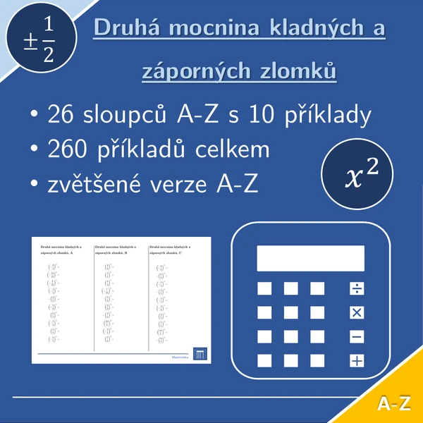 Druhá mocnina kladných a záporných zlomků | matematika | 26 sloupců