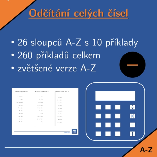 Odčítání celých čísel | matematika | 26 sloupců
