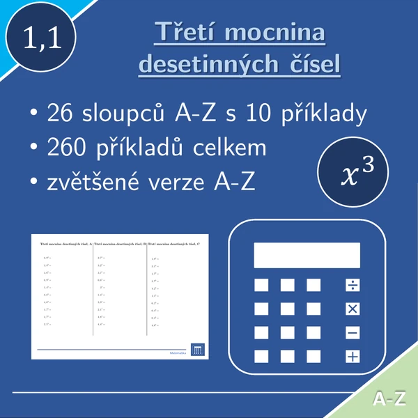 Třetí mocnina desetinných čísel | matematika | 26 sloupců