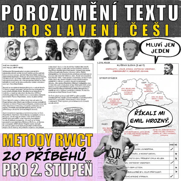 PROSLAVENÍ ČEŠI - PRÁCE S TEXTEM PRO 2. STUPEŇ - RWCT METODY - 20 TEXTŮ + 20 PL