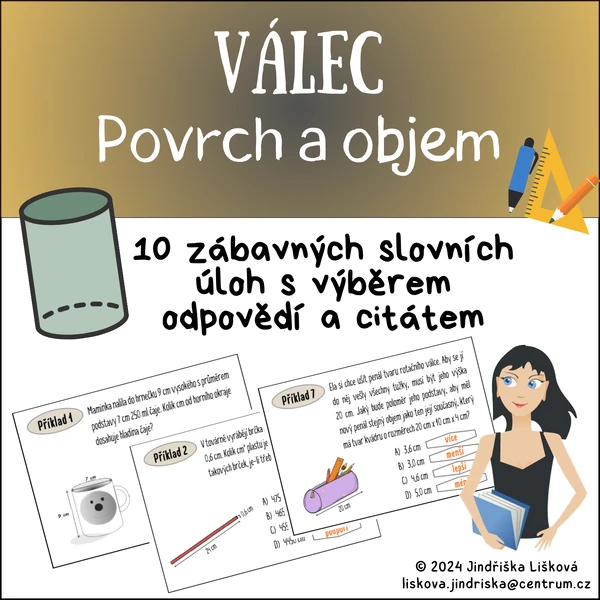 VÁLEC - obrázkové příklady na povrch a objem