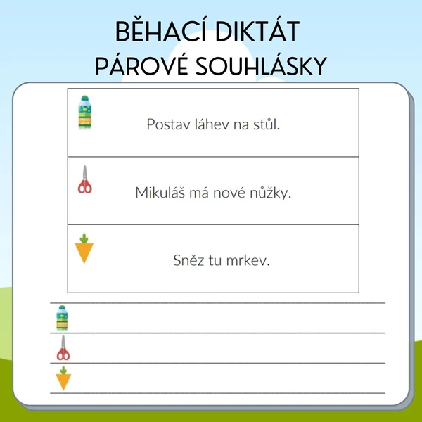 Běhací diktát - párové souhlásky