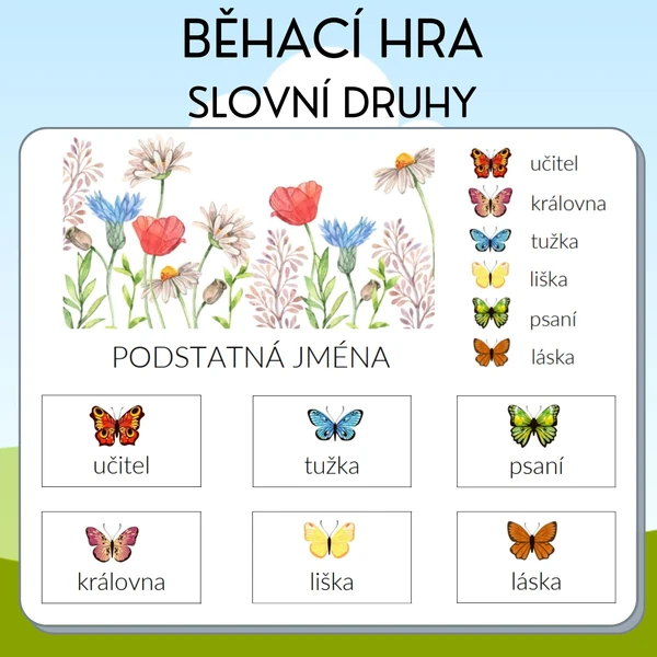 Běhací hra - slovní druhy