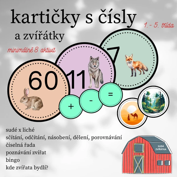 Kartičky s čísly, zvířátky, znaménky...