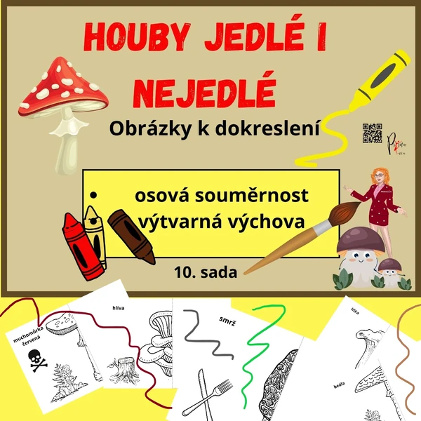 HOUBY JEDLÉ I NEJEDLÉ - osová souměrnost - obrázky k dokreslení