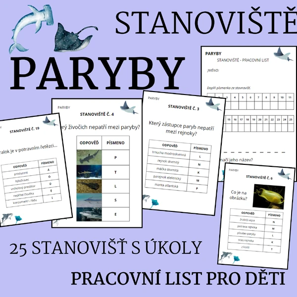 STANOVIŠTĚ - PARYBY (25 stanovišť, pracovní list)