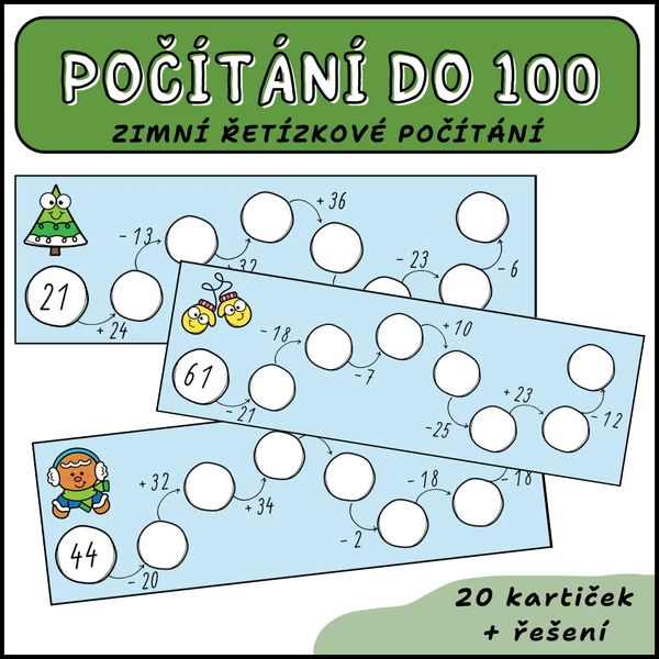 Zimní počítání do 100 - řetízkové počítání
