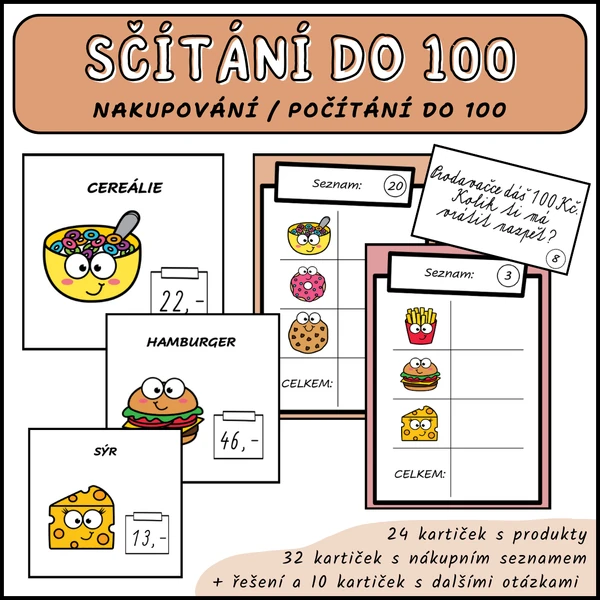 Sčítání do 100 s přechodem - nakupování (běhací hra)