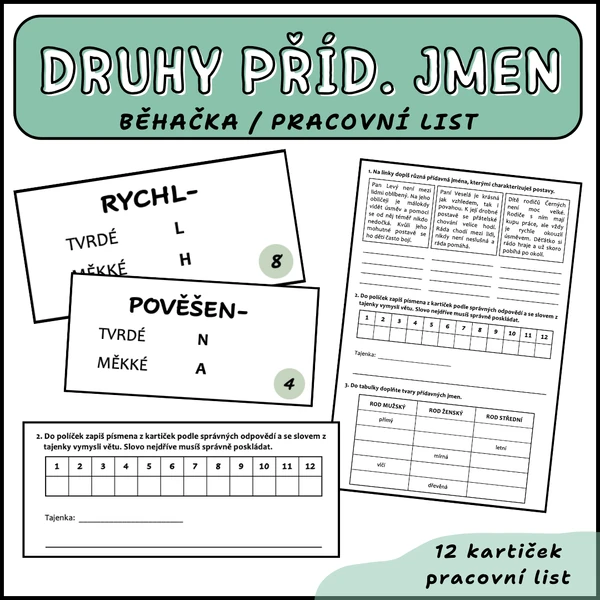 Koncovky přídavných jmen - běhačka (tvrdé, měkké)