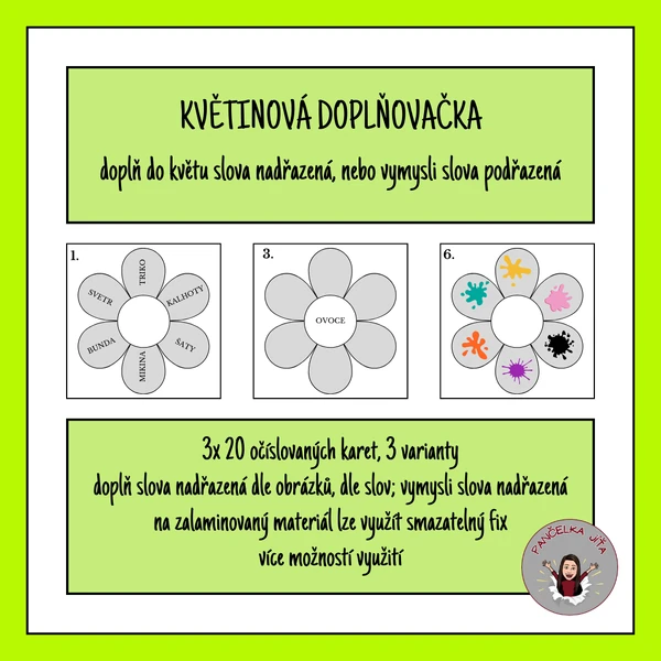 Květinová doplňovačka - slova nadřazená a podřazená