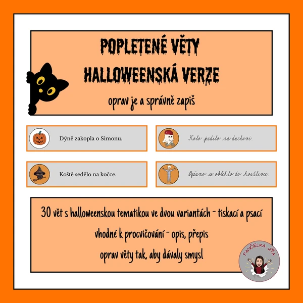 Popletené věty - Halloweenská verze - oprav je a správně zapiš