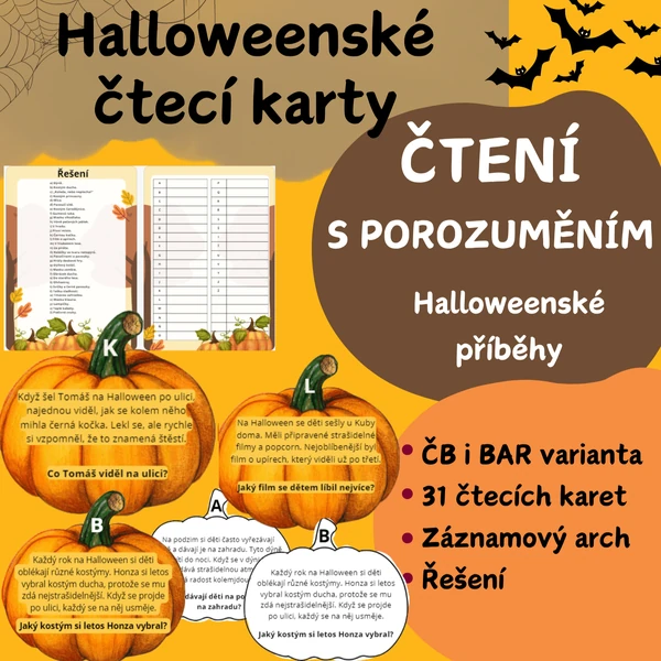 Halloween čtecí karty- čtení s porozuměním
