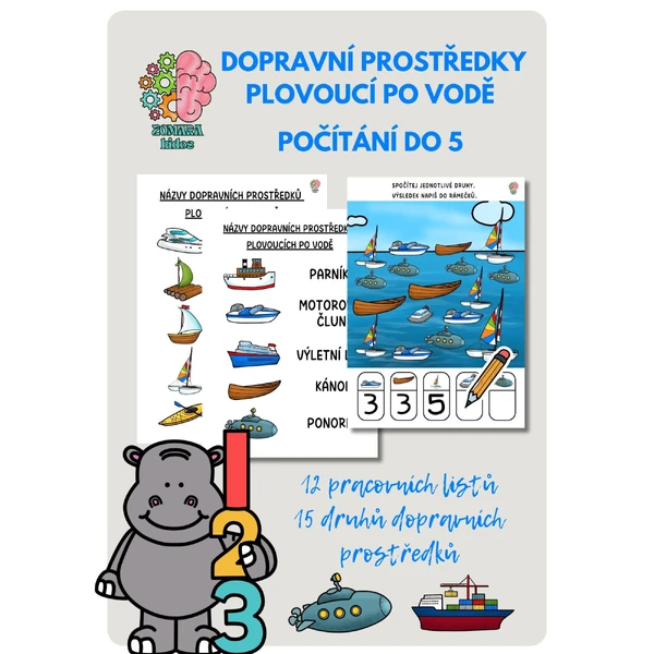 Počítání do 5 - dopravní prostředky plovoucí po vodě 