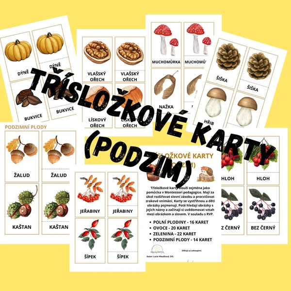 Třísložkové karty Podzim - ovoce, zelenina, polní plodiny, podzimní plody