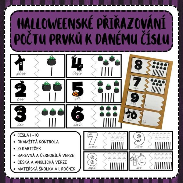 Halloweenské přiřazování počtu prvků k danému číslu - 1 - 10