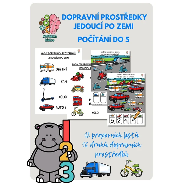 Počítání do 5 - dopravní prostředky jedoucí po zemi