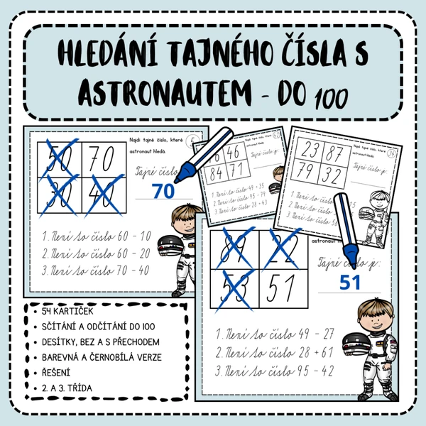 Hledání tajného čísla s astronautem - do 100