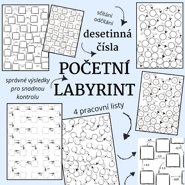 LABYRINT - spočítej všechny cesty (DESETINNÁ ČÍSLA + a -)