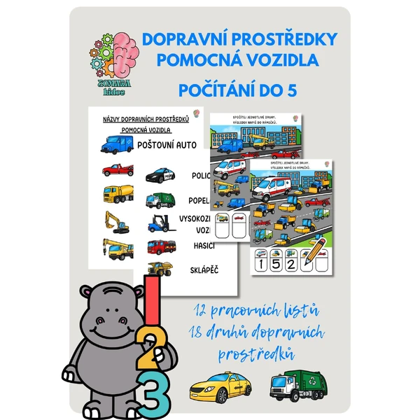 Počítání do 5 - dopravní prostředky pomocná vozidla