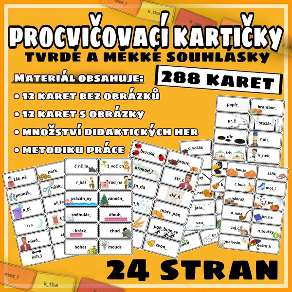 Procvičovací karty - souhlásky měkké a tvrdé