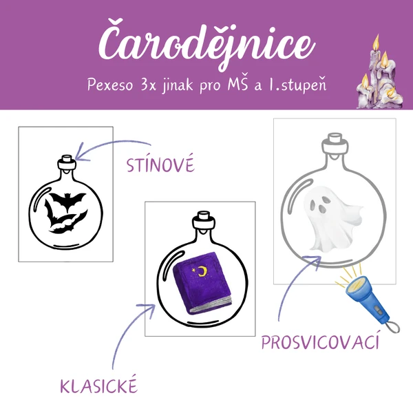 Čarodějnické pexeso 3x jinak