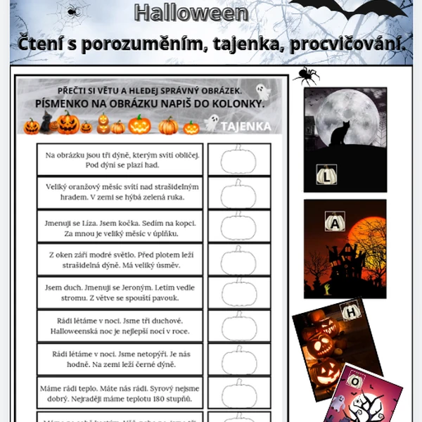 Halloween - čtení s porozuměním.
