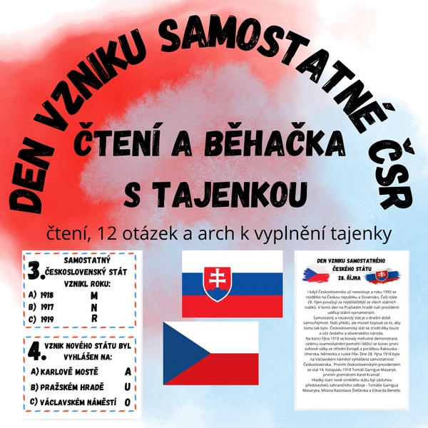 Den vzniku samostatného československého státu 28. října - čtení a běhačka s tajenkou