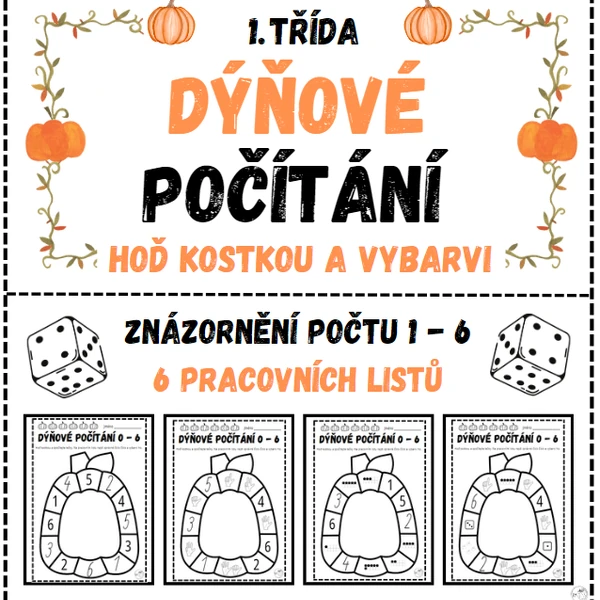 Dýňové počítání - hoď kostkou a vybarvi