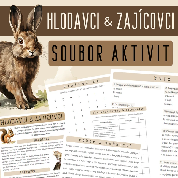 Hlodavci & zajícovci - TEXT, CHARAKTERISTIKY, OSMISMĚRKA, KVÍZ, VÝBĚR Z MOŽNOSTÍ