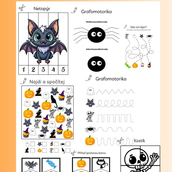 Halloween - počítání, barvy a grafomotorika
