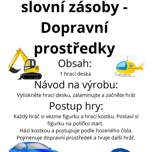 Hra na rozvoj slovní zásoby - dopravní prostředky