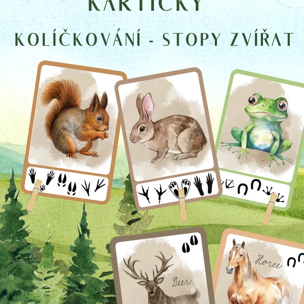 Demonstrační kartičky, kolíčkování (stopy zvířat)