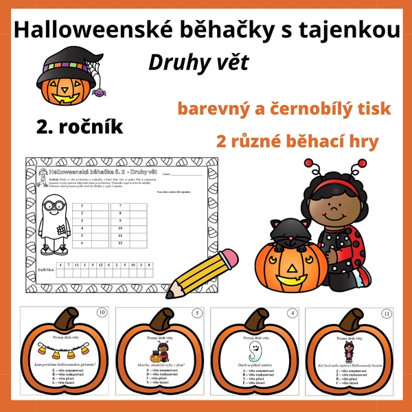 Halloweenské běhačky s tajenkou - druhy vět