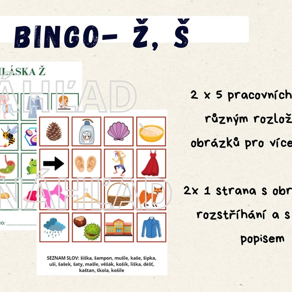 Logopedické bingo s hláskami Ž, Š