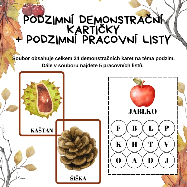 Podzimní demonstrační kartičky + pracovní listy
