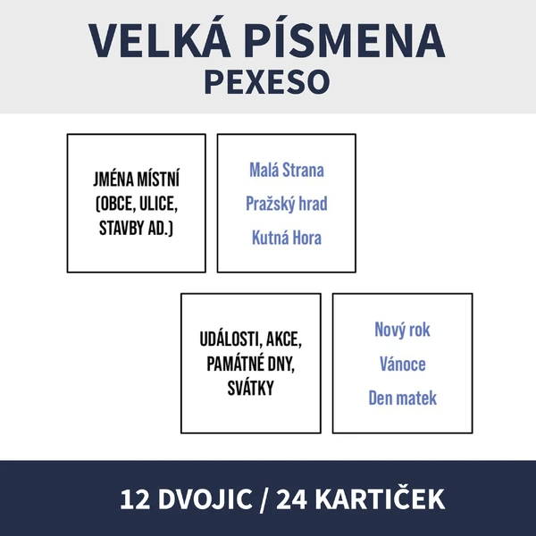 VELKÁ PÍSMENA - PEXESO (vlastní jména, příklady)