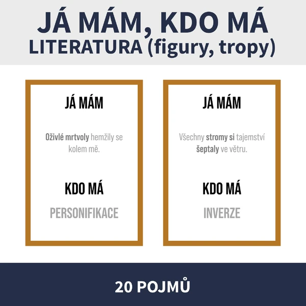LITERÁRNÍ POJMY / JÁ MÁM, KDO MÁ (figury, tropy - oxymóron, aliterace, druhy rýmů ad.)