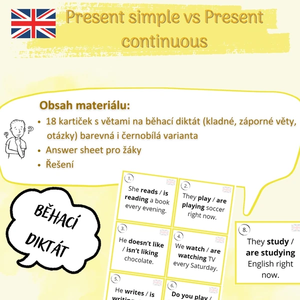 Present simple vs. Present continuous - běhací diktát