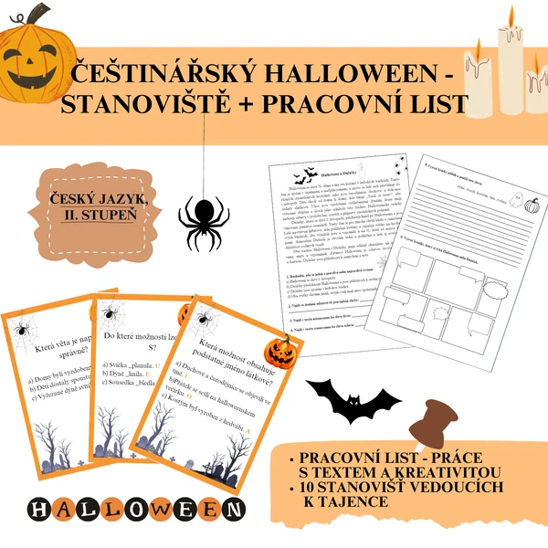 Češtinářský Halloween- stanoviště + pracovní list