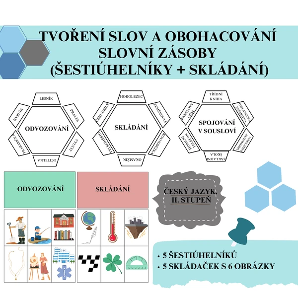 Tvoření slov a obohacování slovní zásoby (šestiúhelníky + skládání)