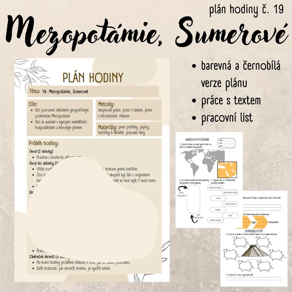 Plán hodiny (19) - 6. třída - Mezopotámie, Sumerové