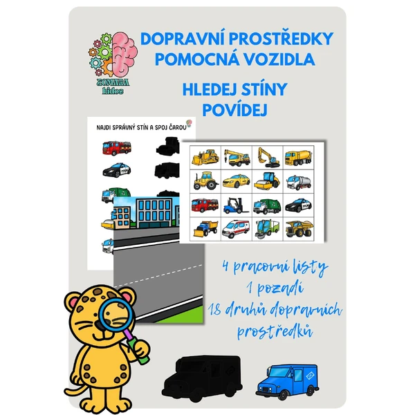 Dopravní prostředky pomocná vozidla - hledej stíny a povídej