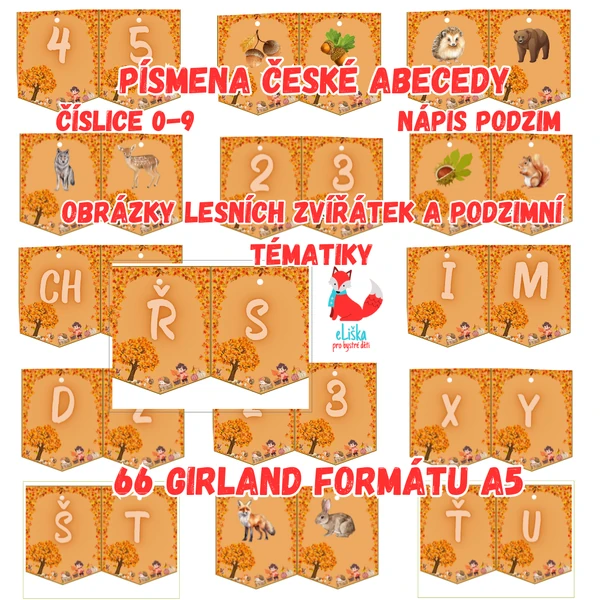 Podzim - girlanda - čísla, zvířátka, písmena