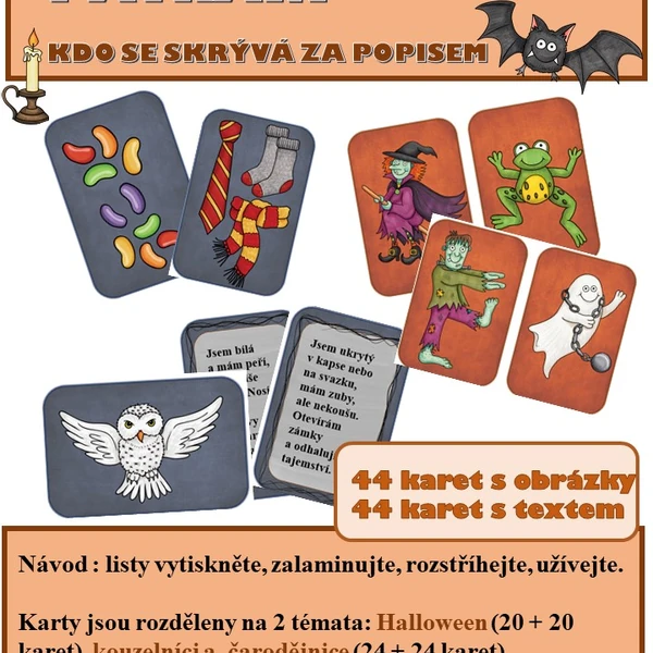 Detektivní pátrání - hádej kdo jsem podle popisu - Halloweenské, čarodějnické čtení s porozuměním