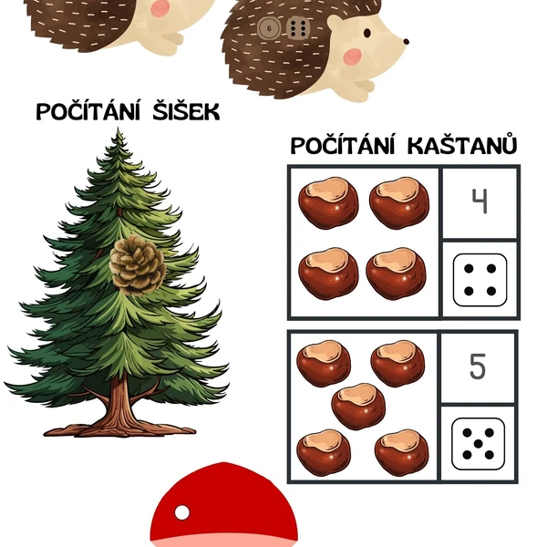 Pozimní počítání - šišky, kaštany, bodlinky a tečky na muchomůrce
