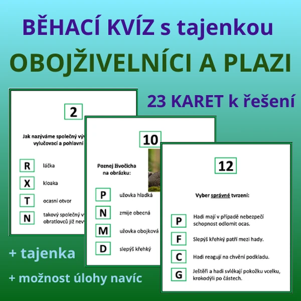 BĚHACÍ KVÍZ s tajenkou – OBOJŽIVELNÍCI, PLAZI
